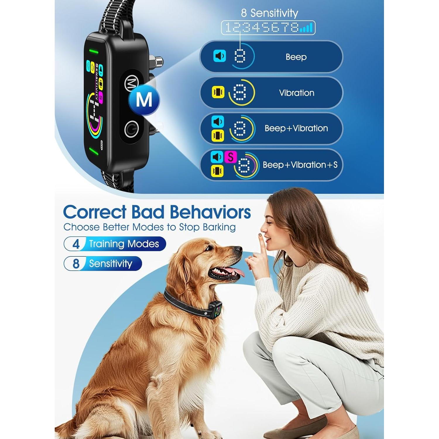 Collar Antiladridos DINJOO Recargable para Perros 68.58 cm