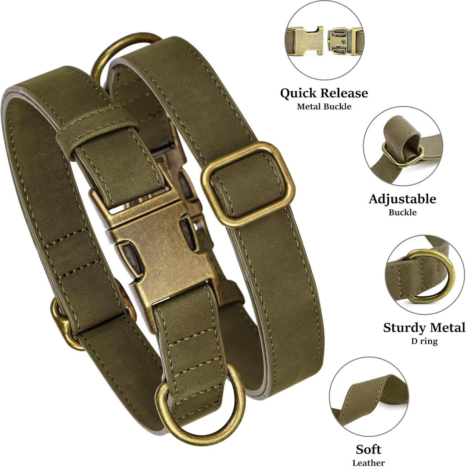 Collar para Perro Didog de Cuero PU Verde Oscuro Talla S 25-41 cm