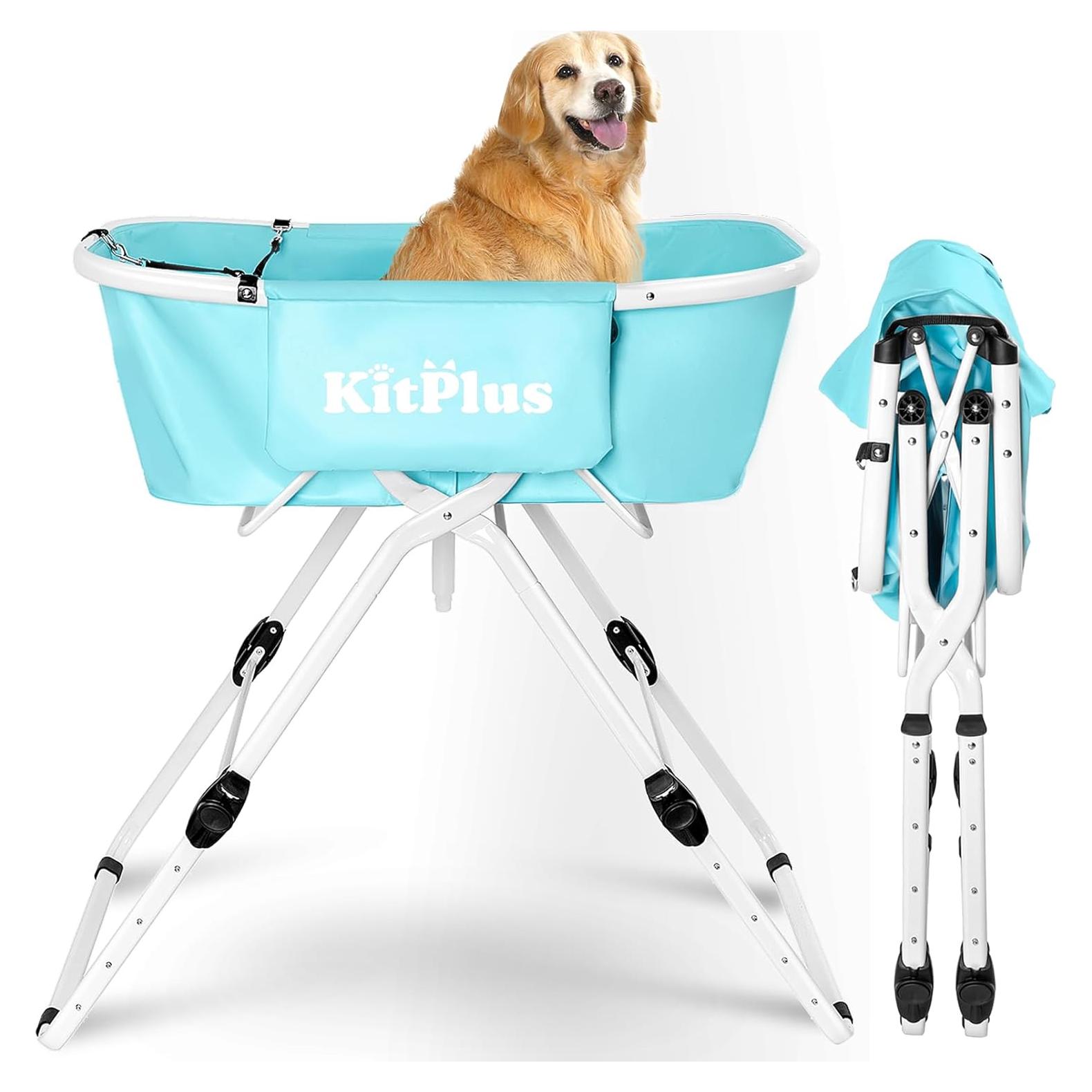 Bañera Portátil Elevada para Perros Kitplus Verde Menta