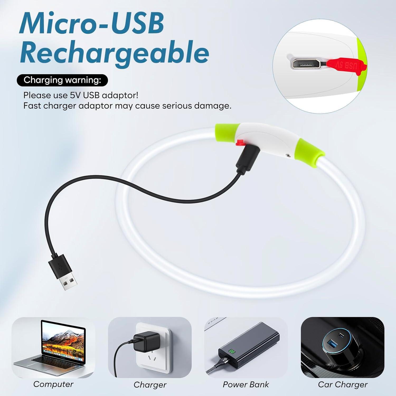 Collar de Perro LED Recargable BSEEN Verde 70cm - Alta Visibilidad