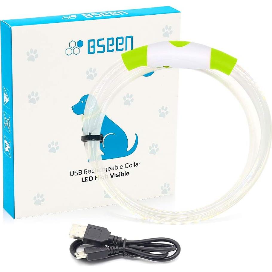 Collar de Perro LED Recargable BSEEN Verde 70cm - Alta Visibilidad