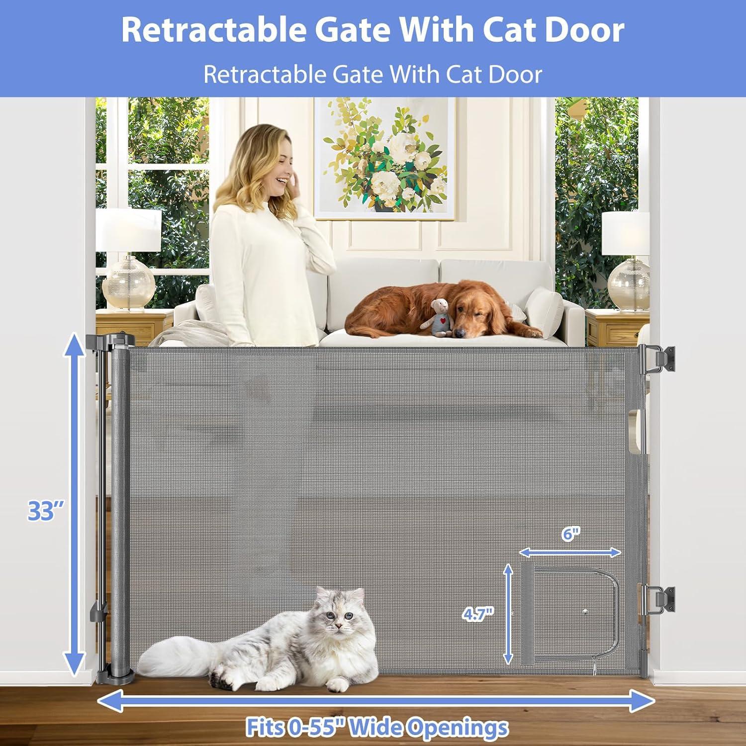 Puerta Retráctil para Mascotas con Puerta para Gatos 83.82x139.7 cm