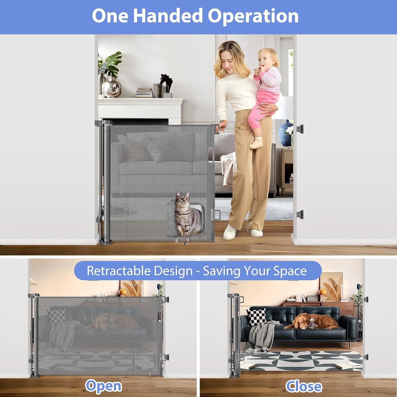 Puerta Retráctil para Mascotas con Puerta para Gatos 83.82x139.7 cm