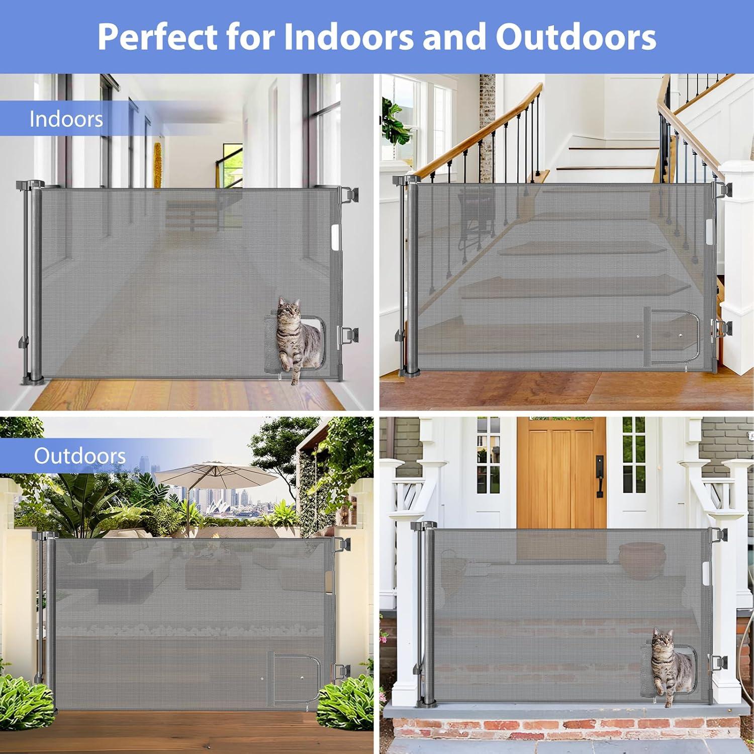 Puerta Retráctil para Mascotas con Puerta para Gatos 83.82x139.7 cm