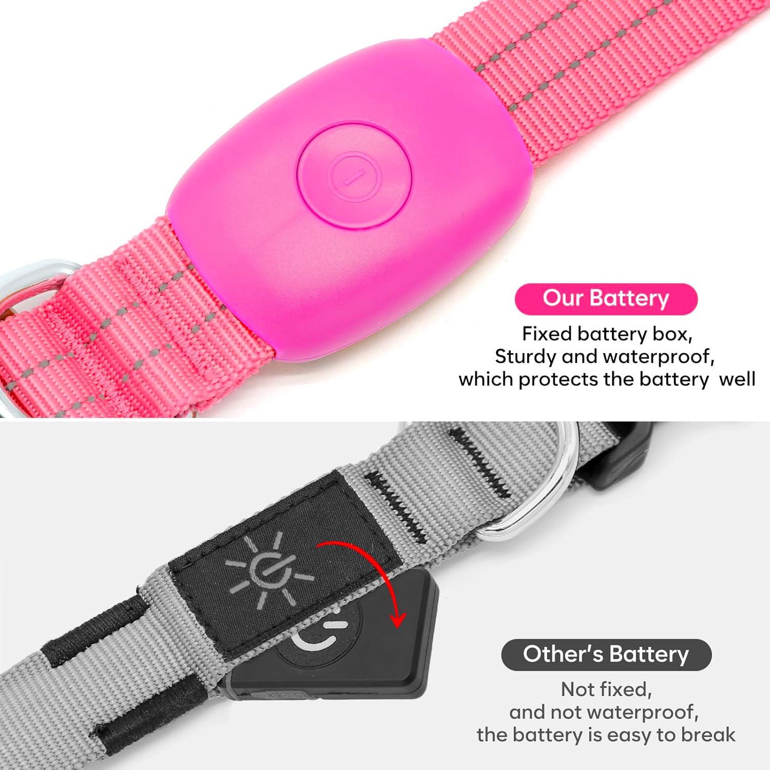 Collar LED Recargable PZRLit para Perros Medianos Rosa