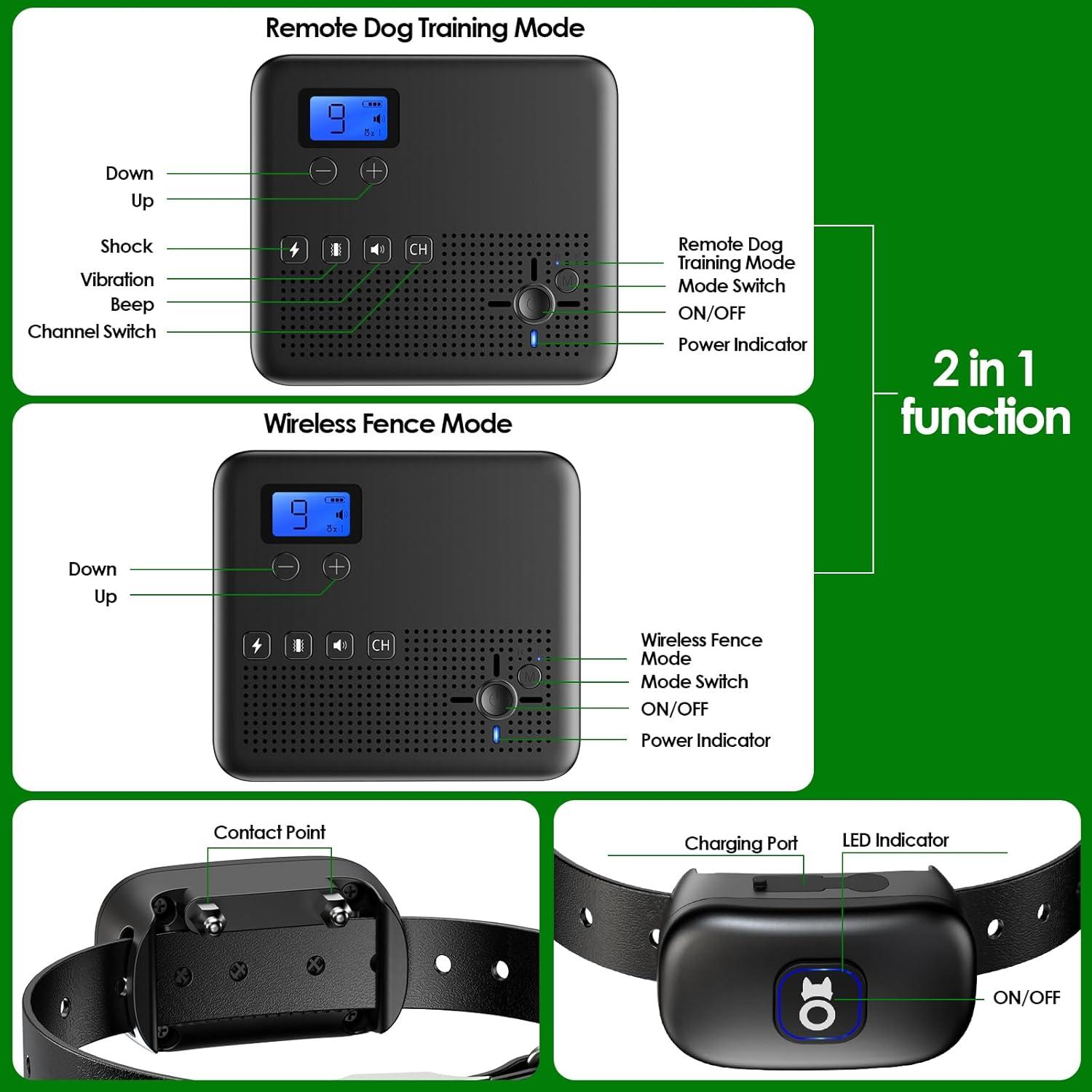 Sistema de Cerca Inalámbrica para Perros Piutezo 2 en 1 Negro