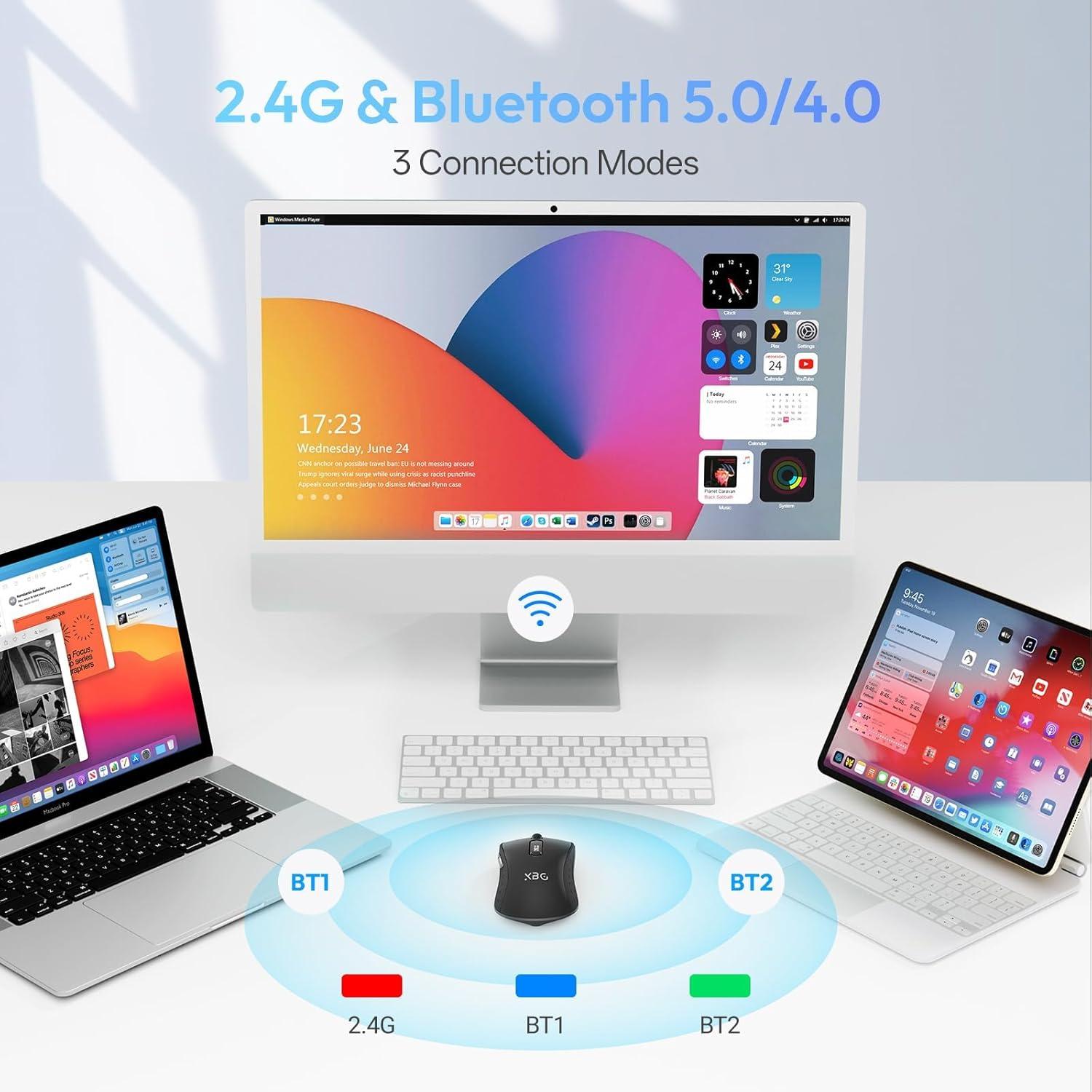 Ratón Inalámbrico Bluetooth XBG B15 Pro, Recargable, 2400 DPI