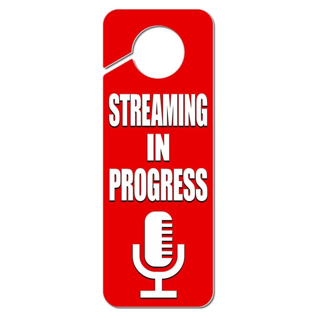 Cartel Colgante de Puerta Microfono en Progreso Graphics & More 24x9.5cm