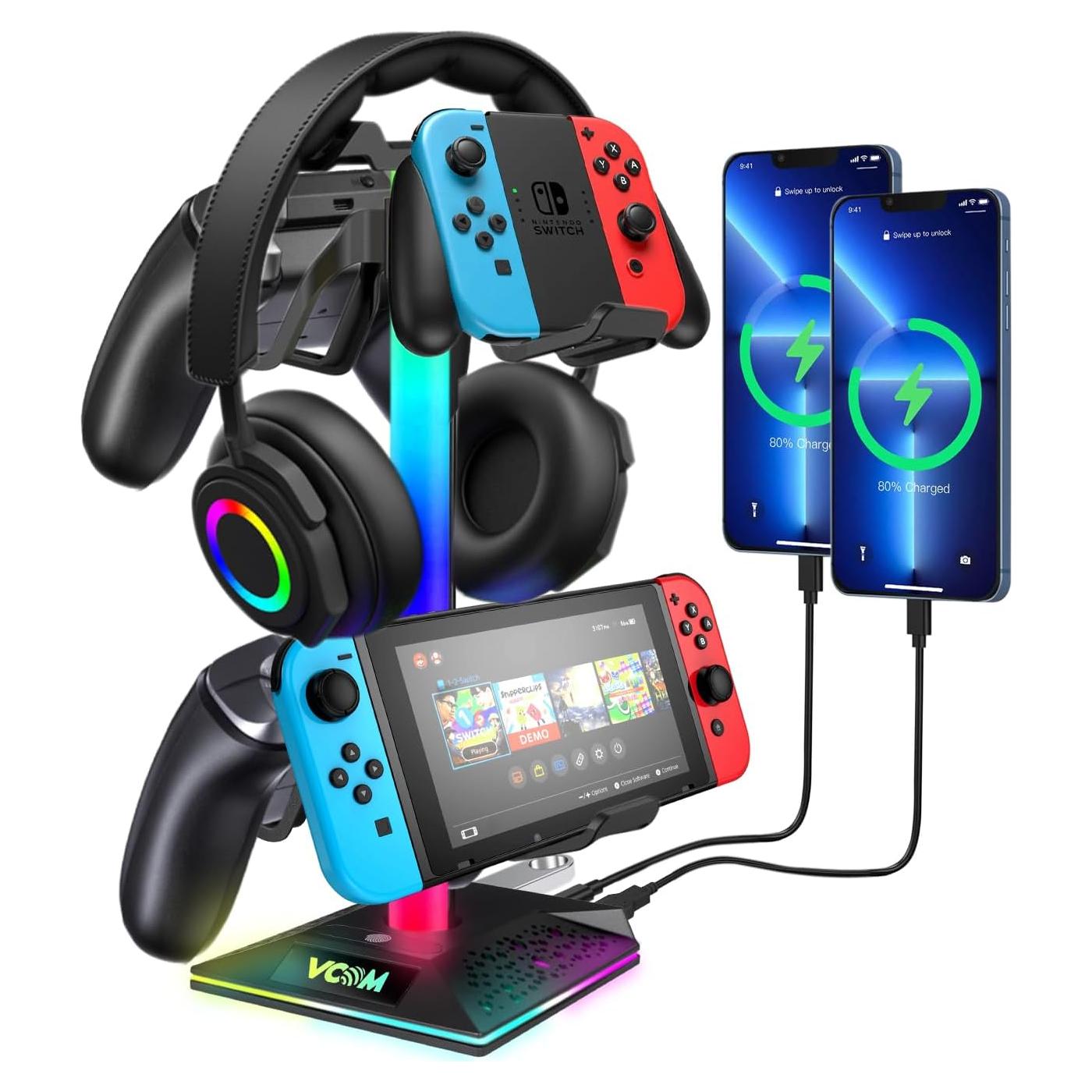 Soporte para Auriculares Gaming RGB VCOM con 3 Puertos USB