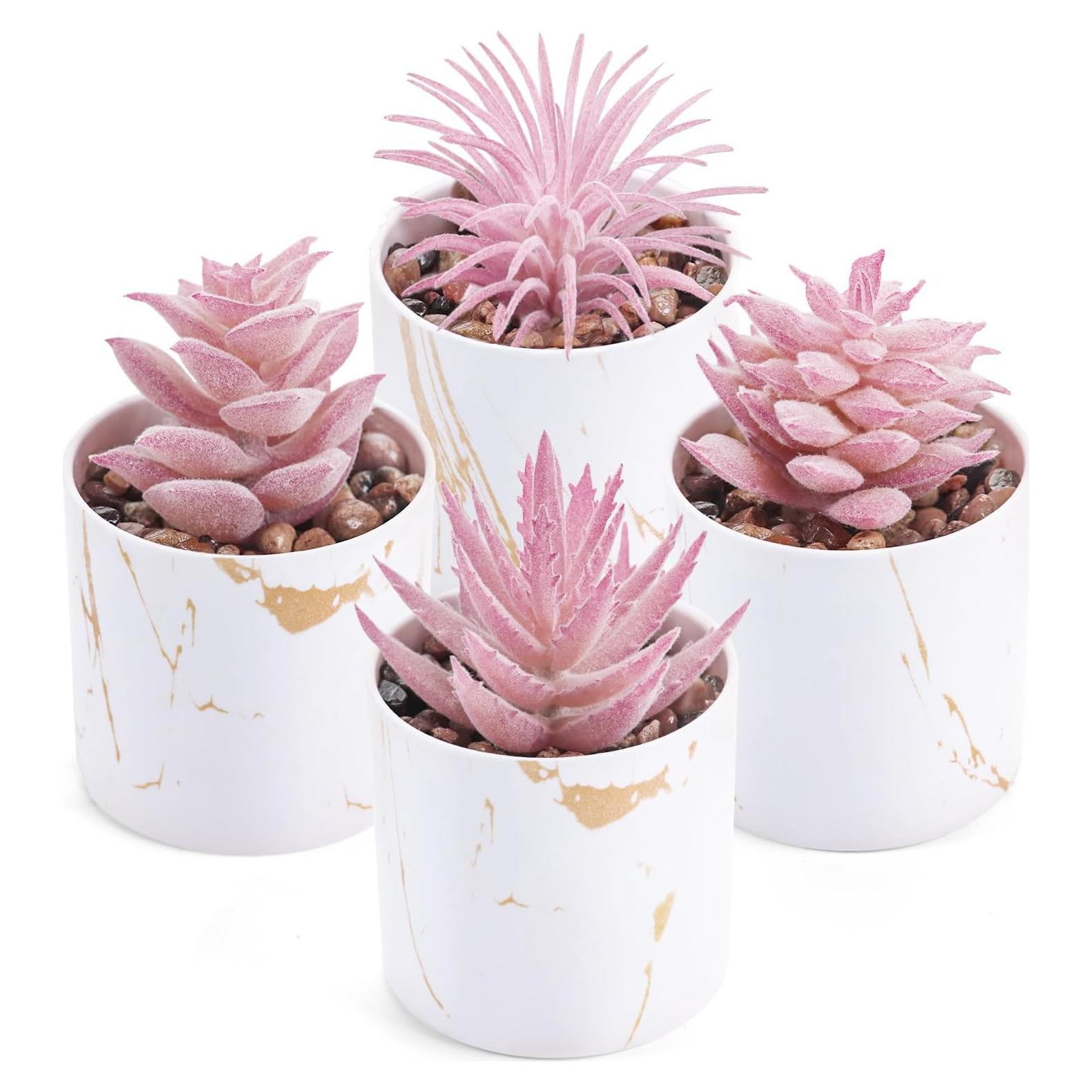 Plantas Suculentas Falsas Der Rose - 4 Paquetes Rosadas