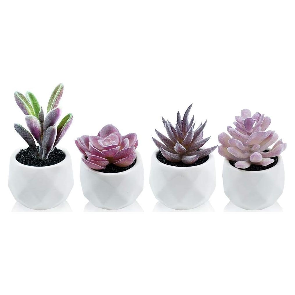 Suculentas Artificiales Tiita Moradas en Macetas - Set de 4