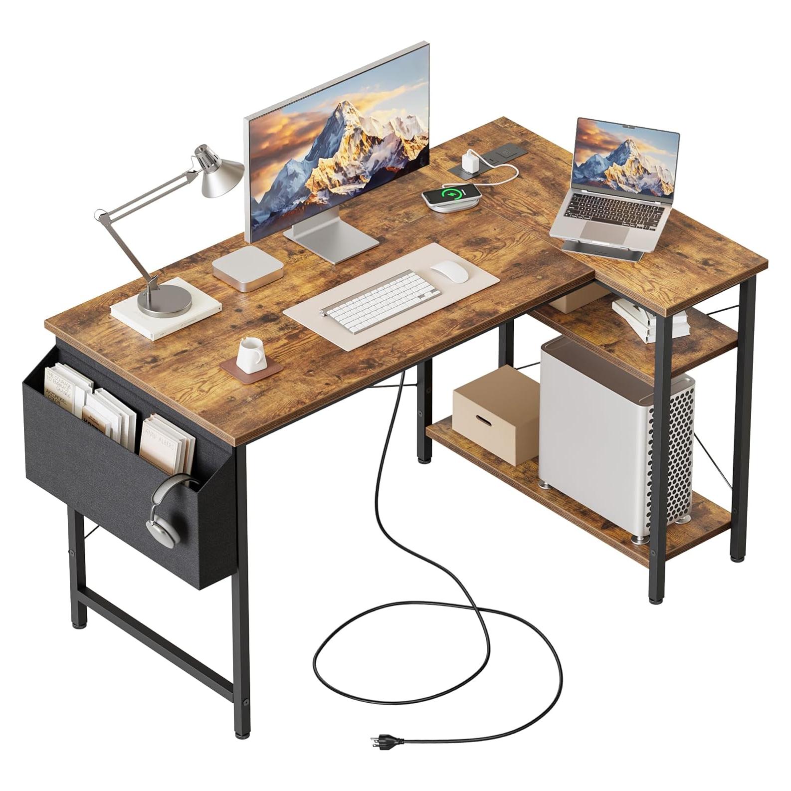 Escritorio en L Mericonia 101.6 cm con tomacorrientes y estantes