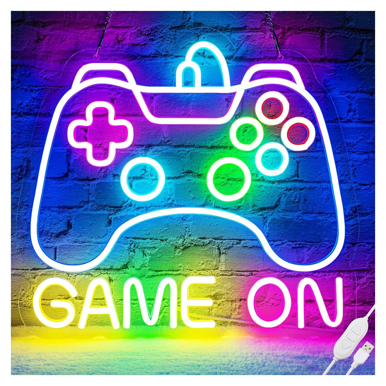 Luz de neón Basaneon Game On para habitación gamer 35.8x32.8cm