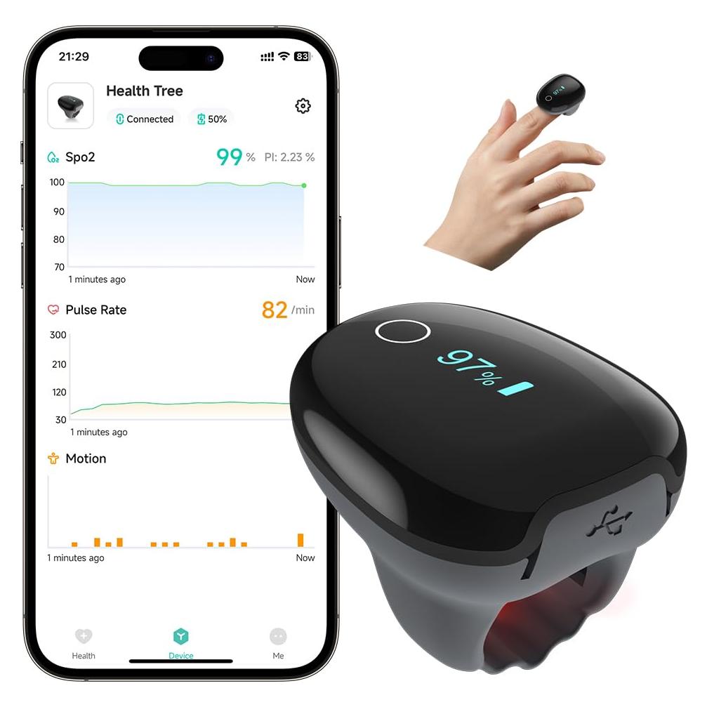 Oxímetro de Pulso MugaTree en Forma de Anillo con APP
