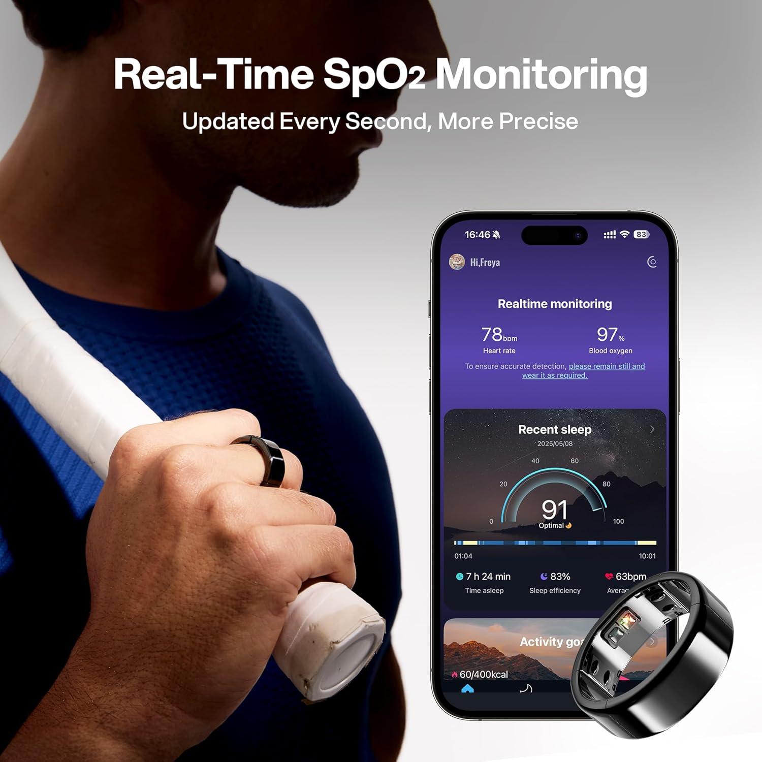 Anillo Inteligente Circul Gris Espacial S - Monitoreo Salud 24/7