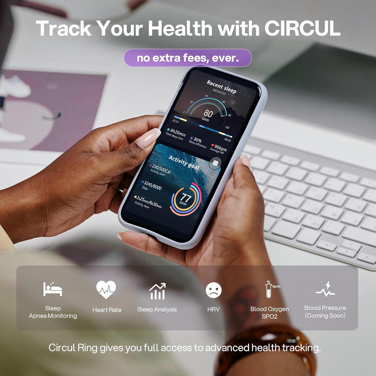 Anillo Inteligente Circul Gris Espacial S - Monitoreo Salud 24/7