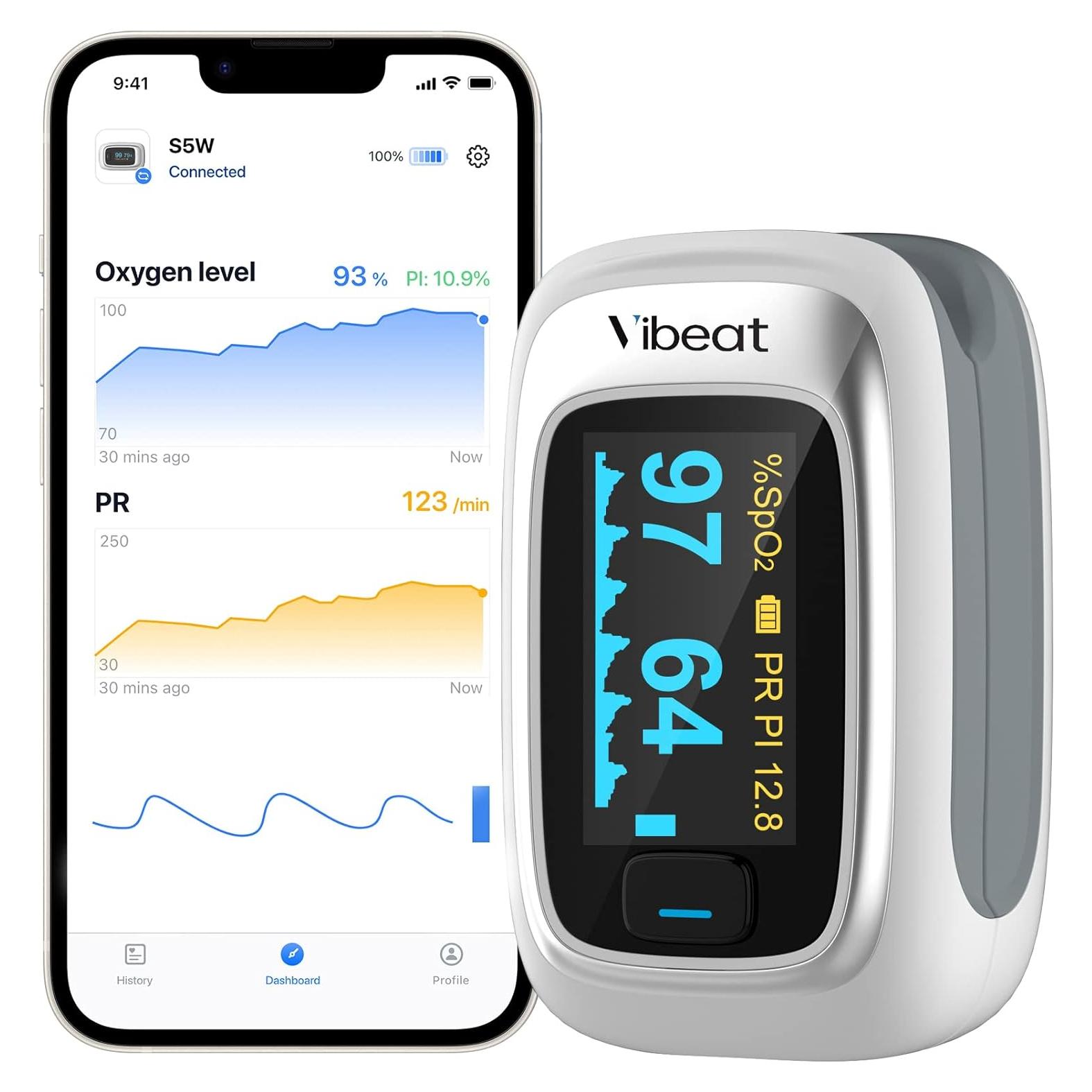 Oxímetro de Pulso Bluetooth Vibeat con APP, Medidor de O2