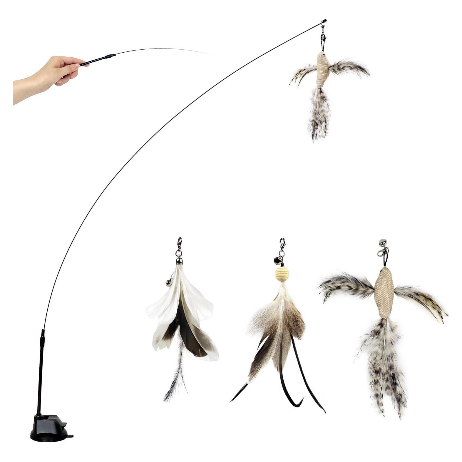 Varita para Gatos TTCAT con Ventosa y 3 Recambios de Plumas