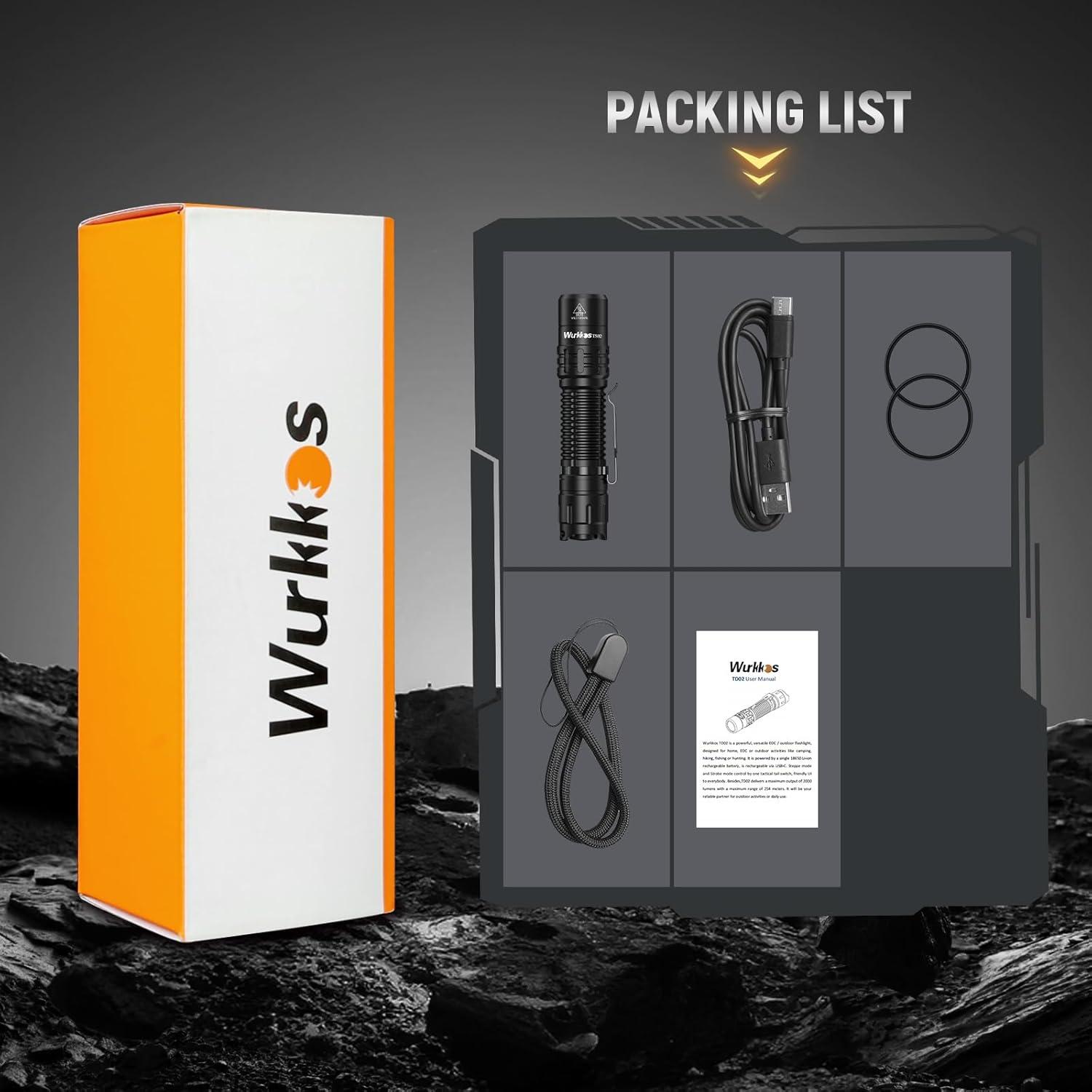 Linterna Táctica Wurkkos TD02 LED 2000 Lúmenes Recargable