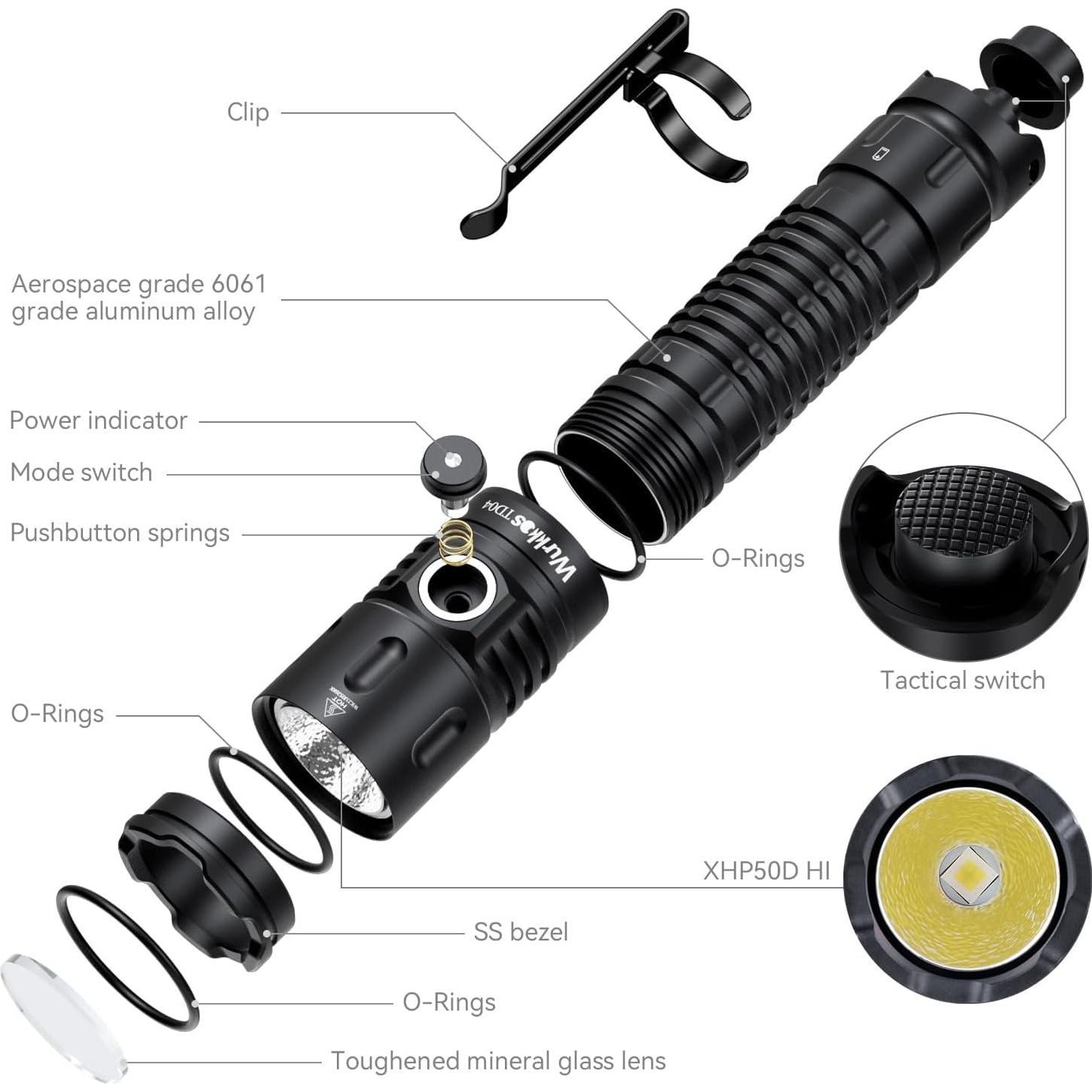 Linterna Táctica Wurkkos TD04 LED 3000 Lúmenes Recargable USB-C