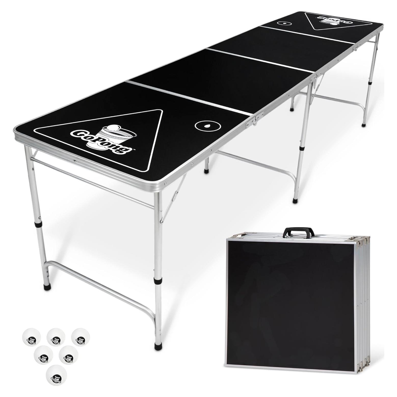 Mesa de Beer Pong Portátil GoPong 8 Pies Negra Plegable