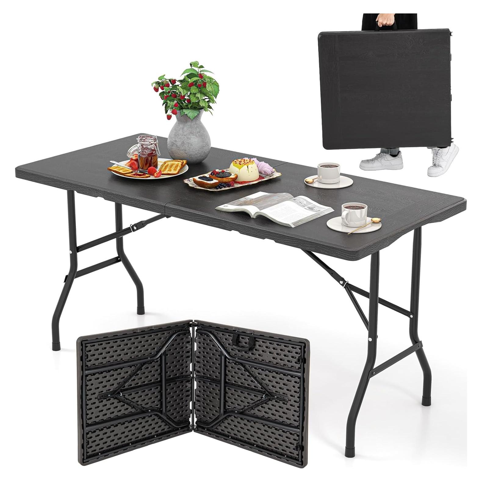 Mesa Plegable Tangkula 5FT Negra para 4-6 Personas