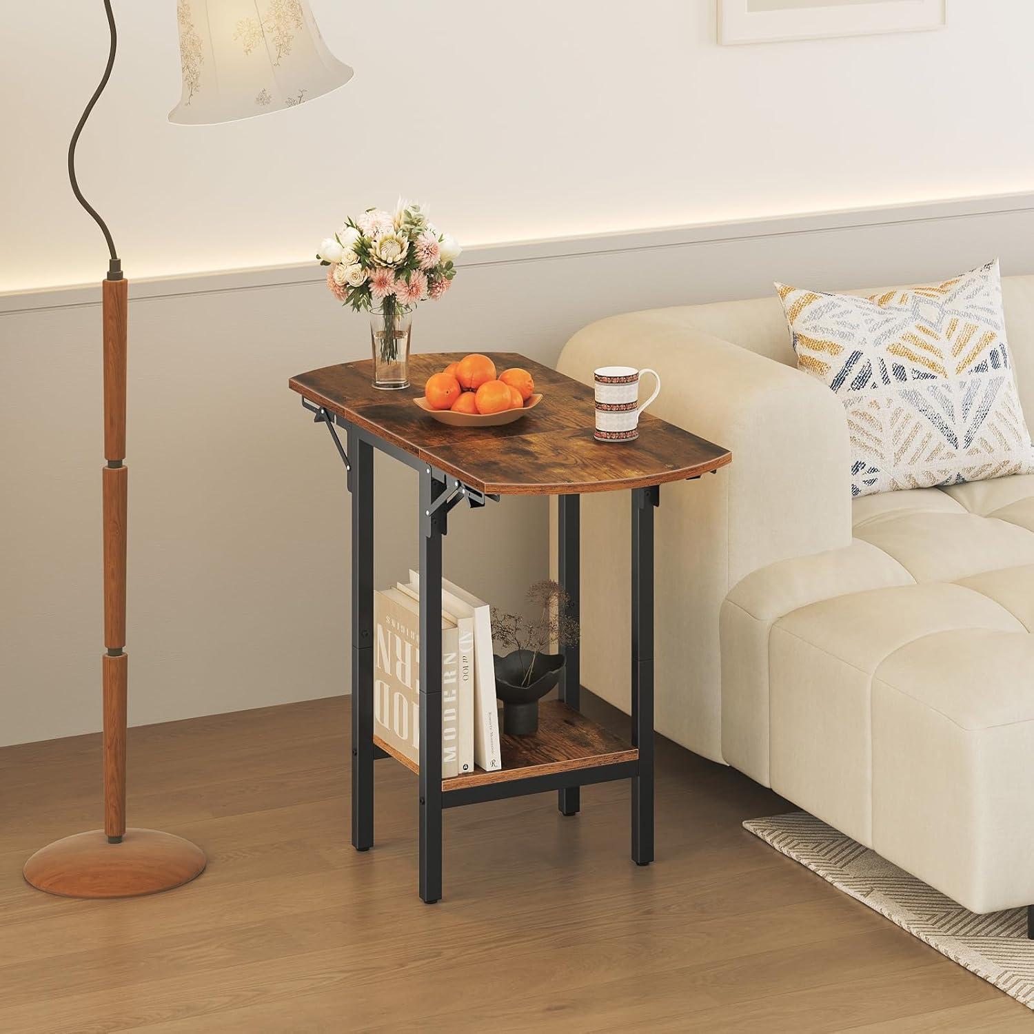 Mesa Lateral Plegable HOOBRO BF172BZ01, 84x38cm, Marrón Rústico