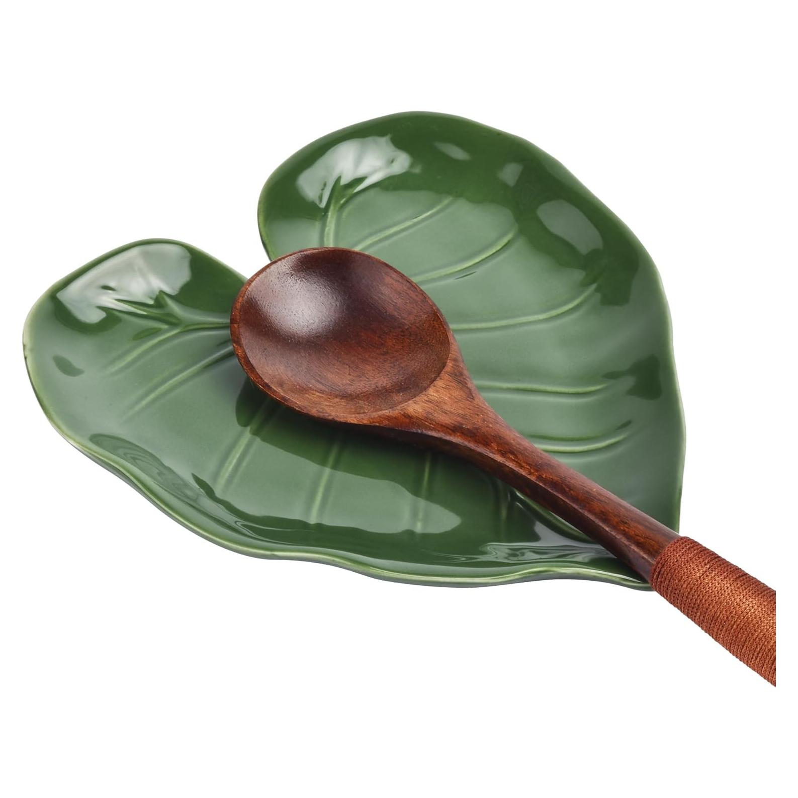 Soporte de Cuchara de Cerámica Verde Hoja BUYNEED 14.73x12.19cm