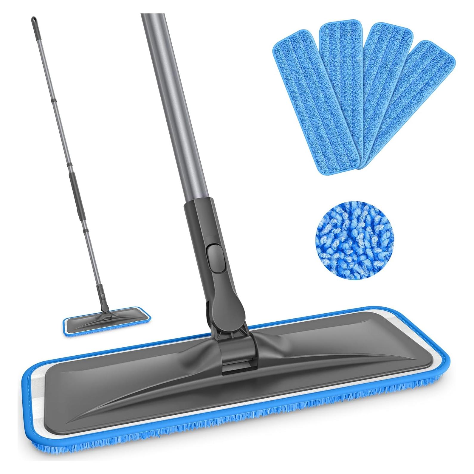 Mop de Microfibra BPAWA con Mango Ajustable 150cm y 4 Almohadillas