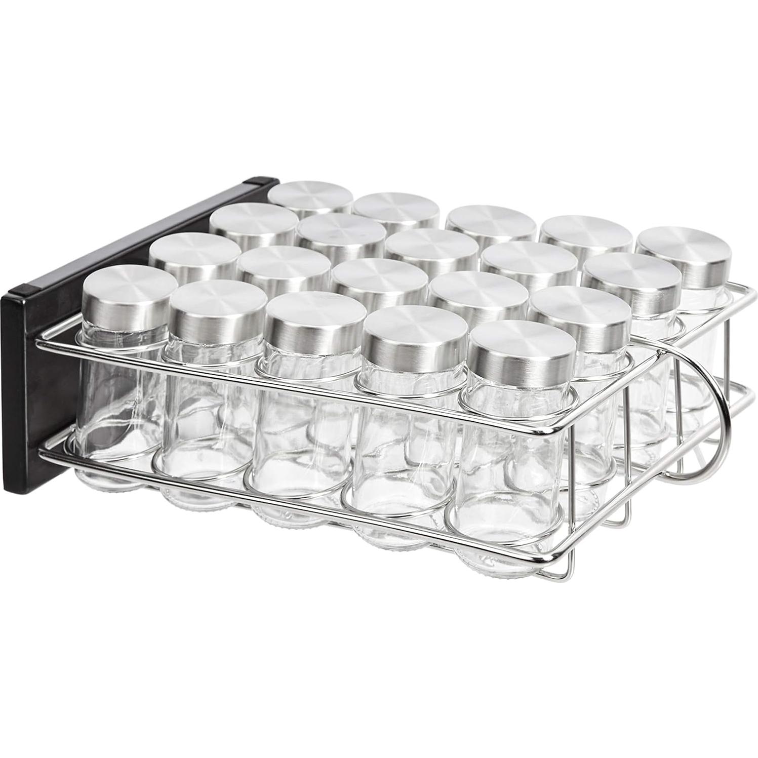 Organizador de Especias Amazon Basics 20 Tarros Vidrio Plateado