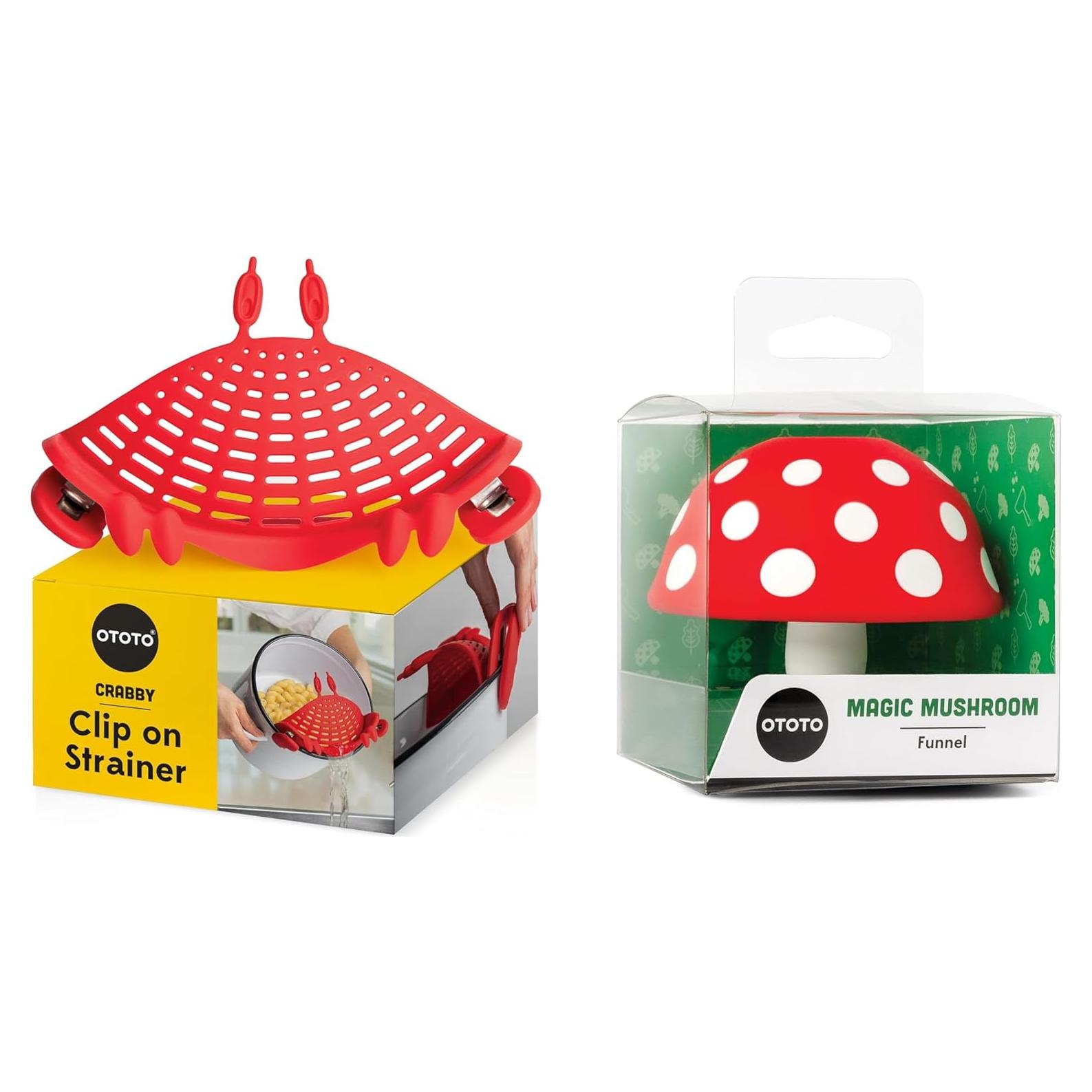Paquete de 2 - Colador Crabby Clip-On y Embudo Hongo OTOTO