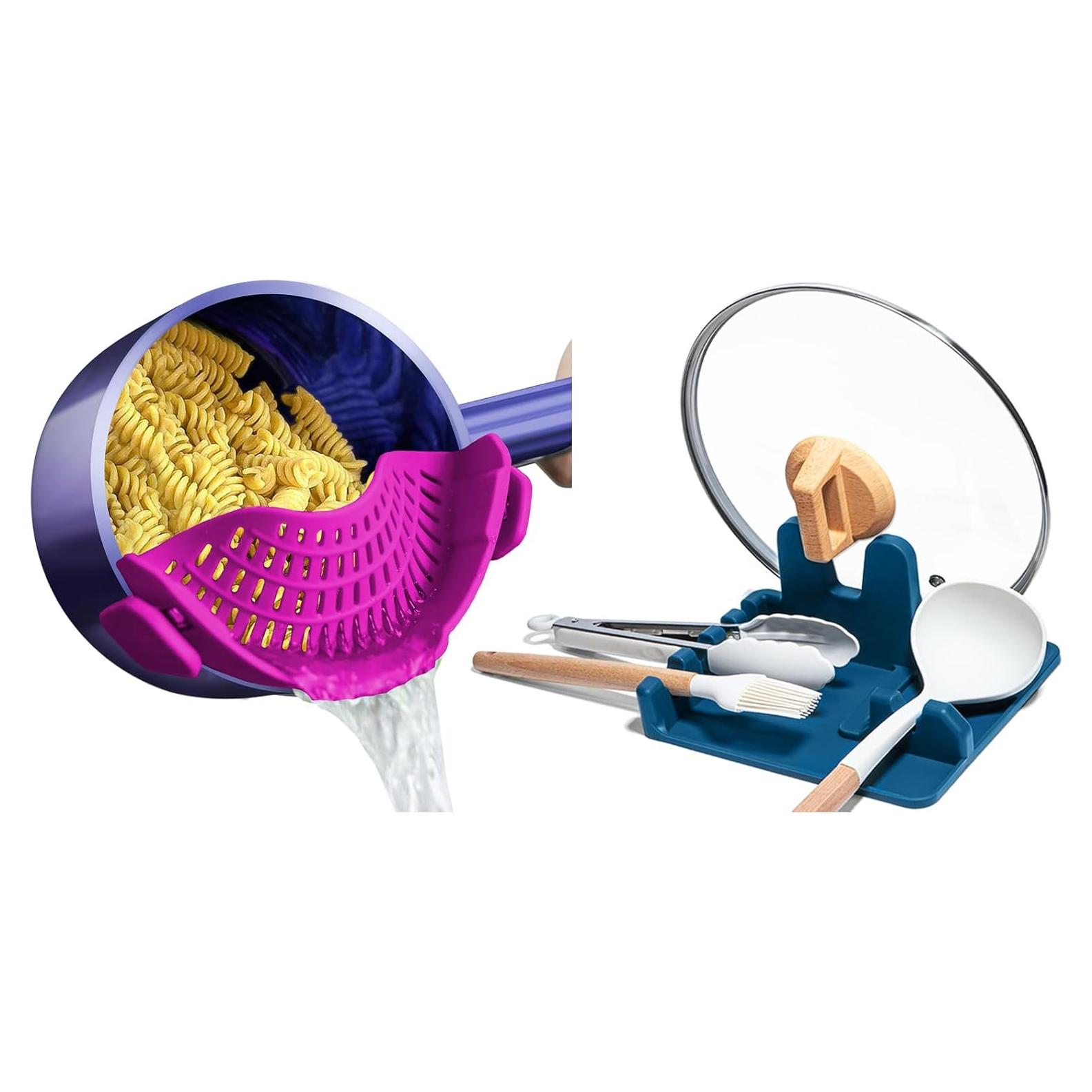 Colador Clip On AUOON de Silicona y Soporte de Utensilios