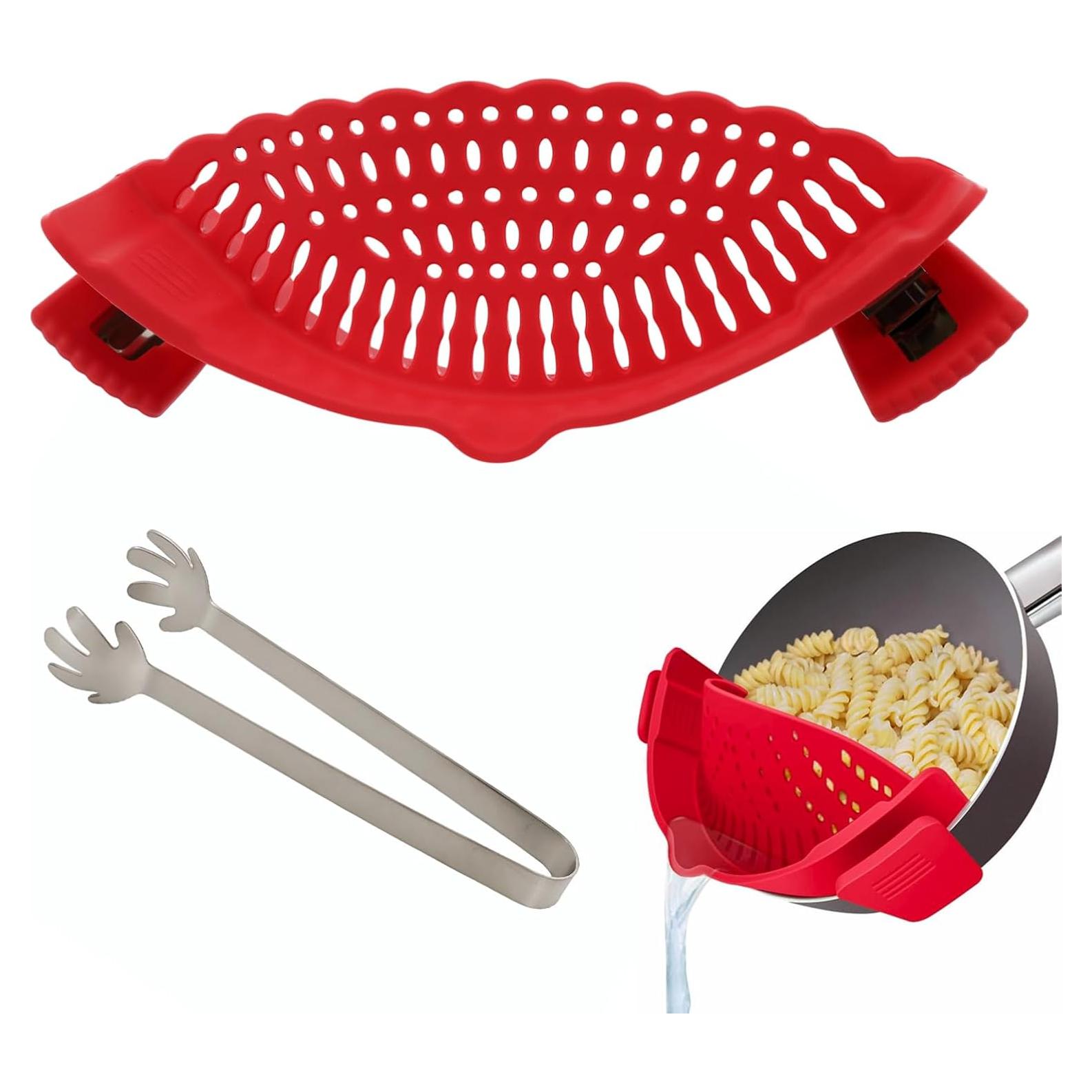 Colador de Silicona LUODAKA con Pinza para Olla Rojo 20.3x7.6cm