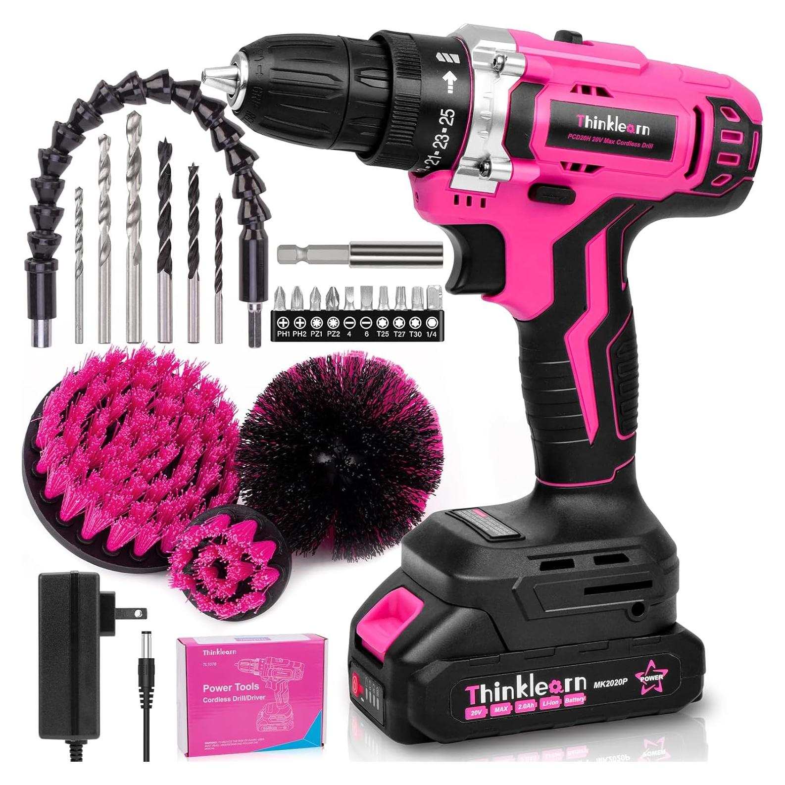 Taladro Inalámbrico Rosa ThinkLearn 20V con Accesorios