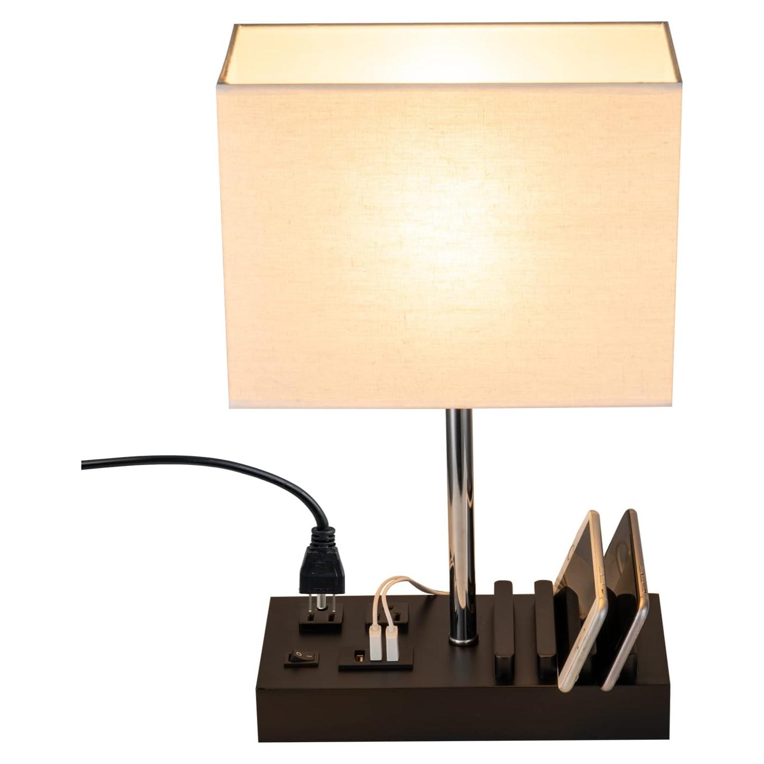 Lámpara de Mesa Briever con 3 Puertos USB y 2 Salidas AC