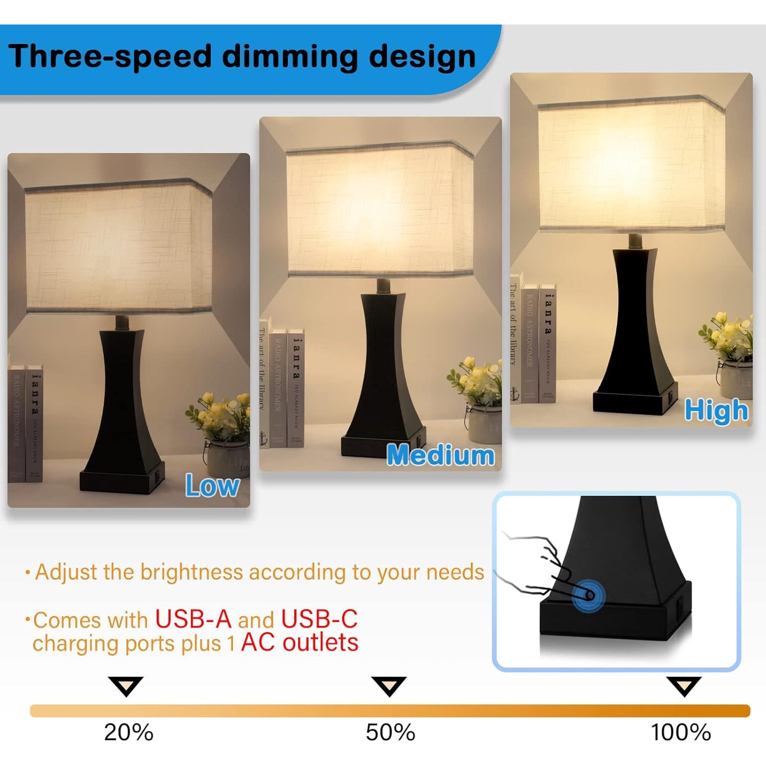Lámpara de Mesa Táctil Dimmable OYedis 54.86 cm USB Tipo C