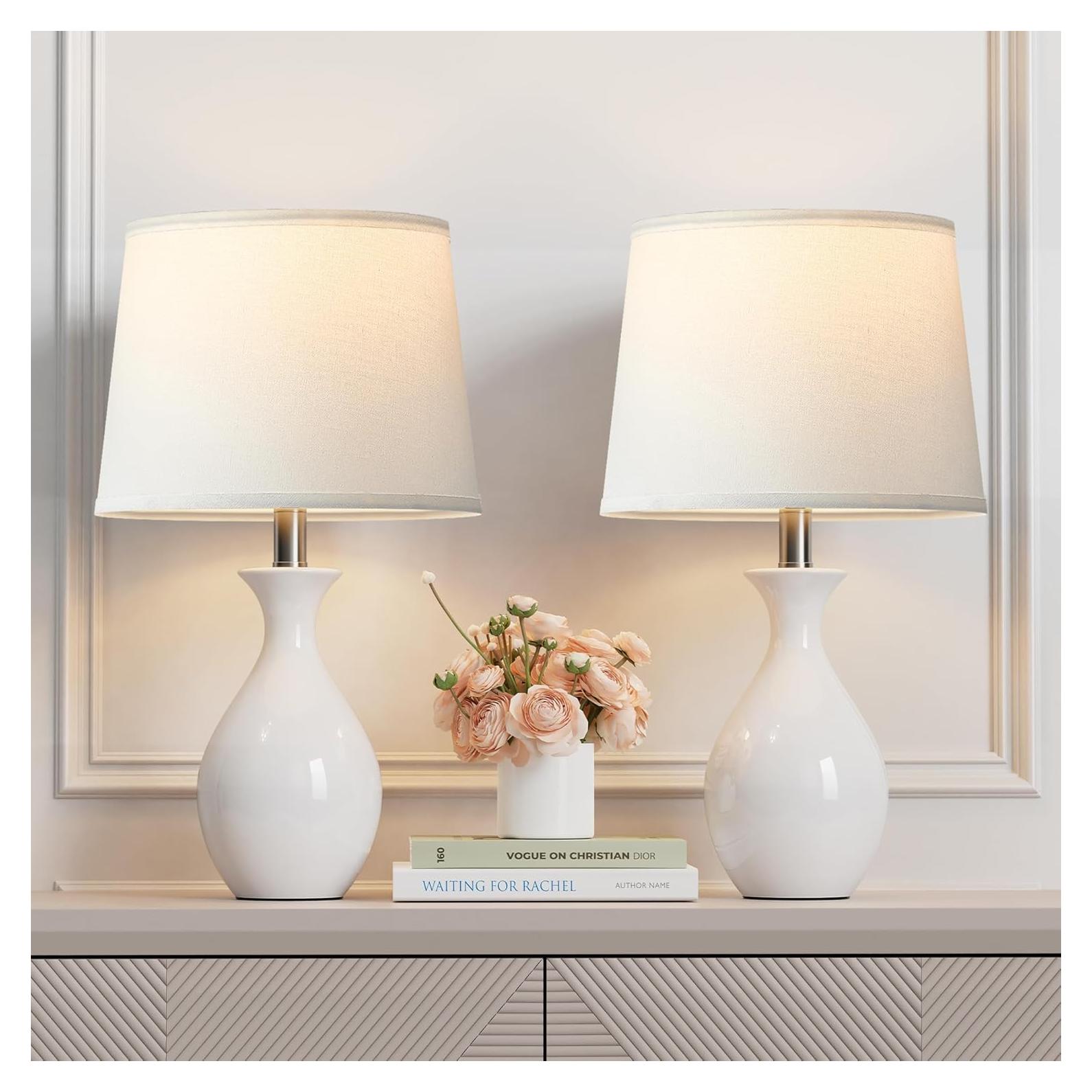 Conjunto de 2 Lámparas de Mesa PARTPHONER Cerámica Blanca