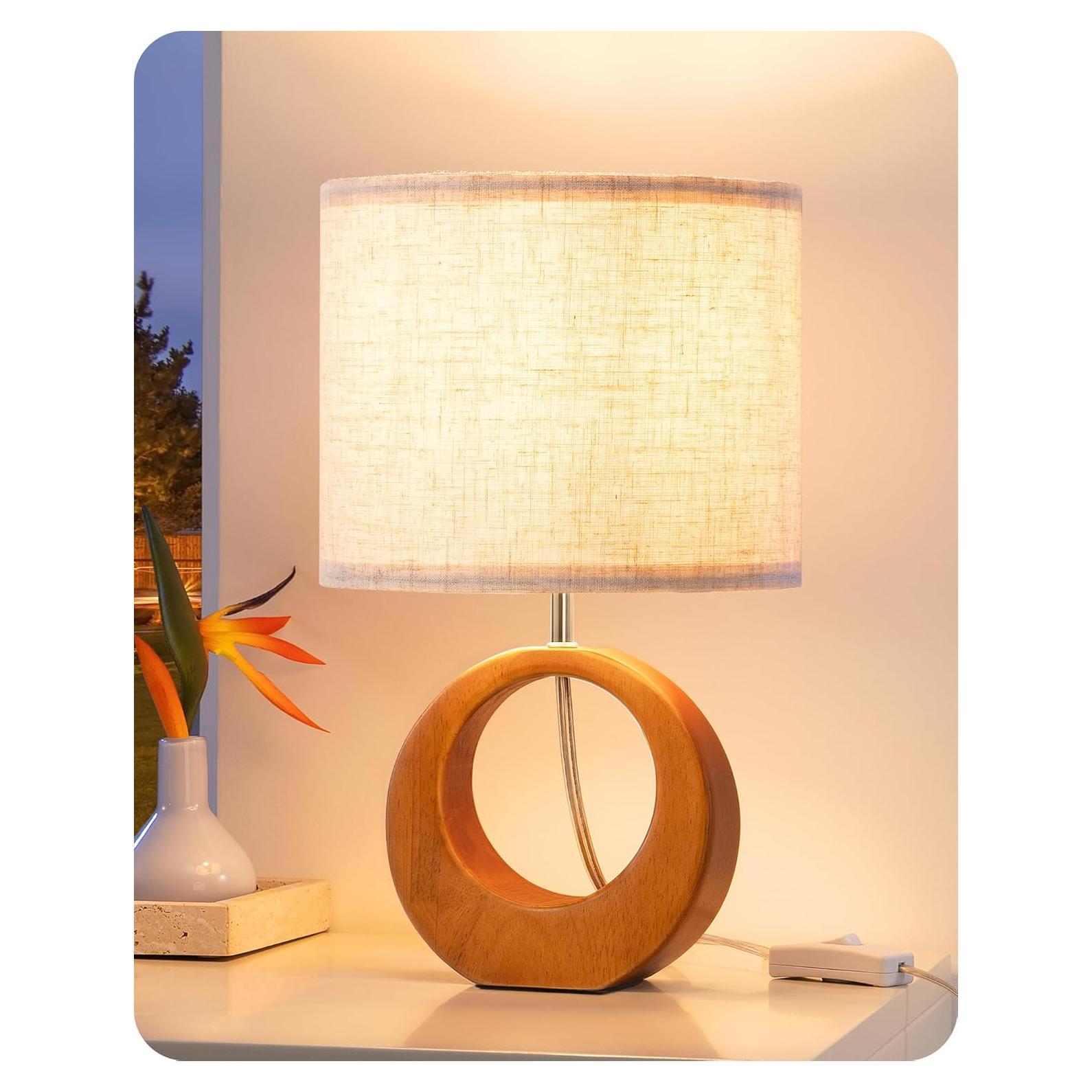 Lámpara de Mesa Pequeña EDISHINE Madera de Pera Oscura 34 cm