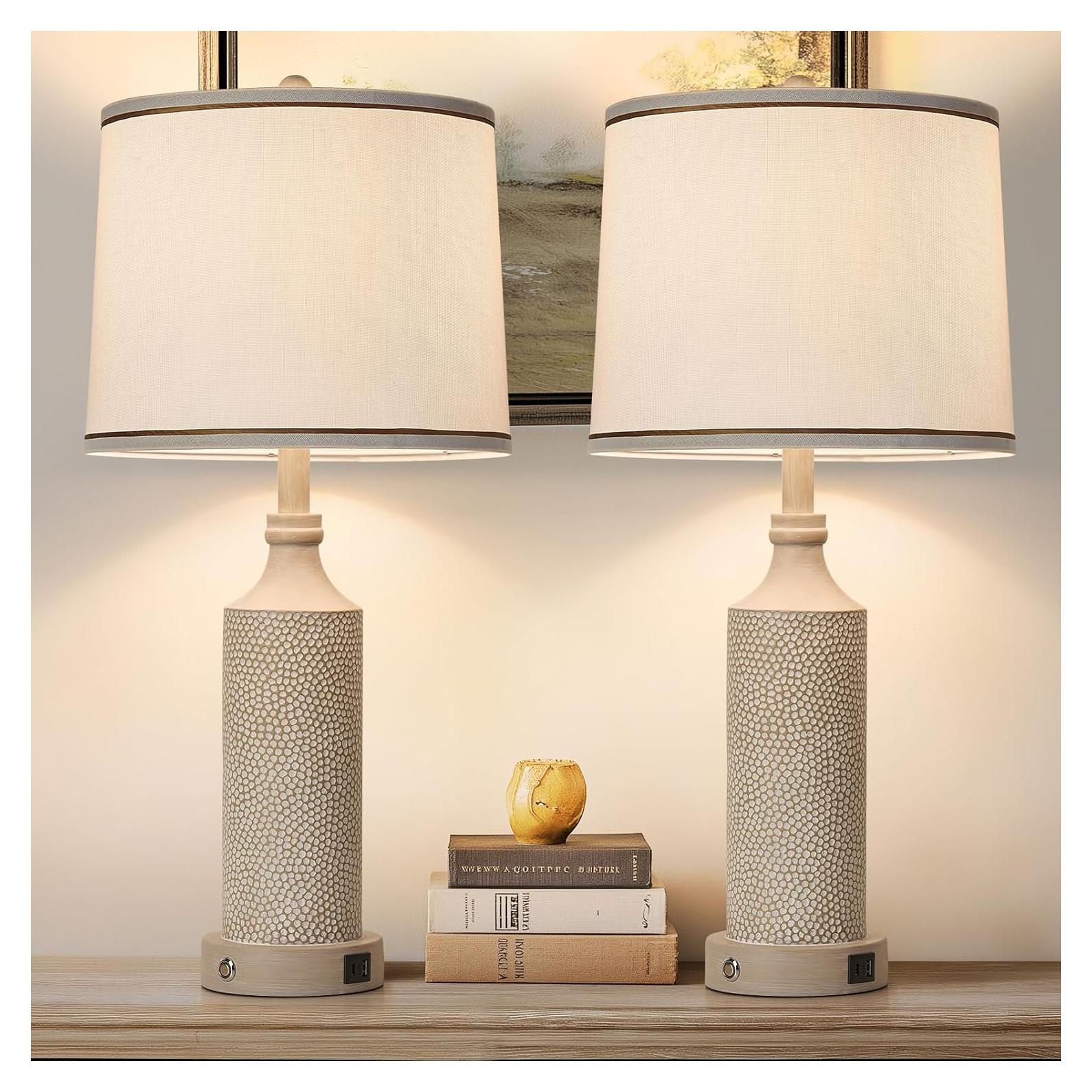 Juego de 2 Lámparas de Mesa AIDENOEY Dimmables USB Blanco