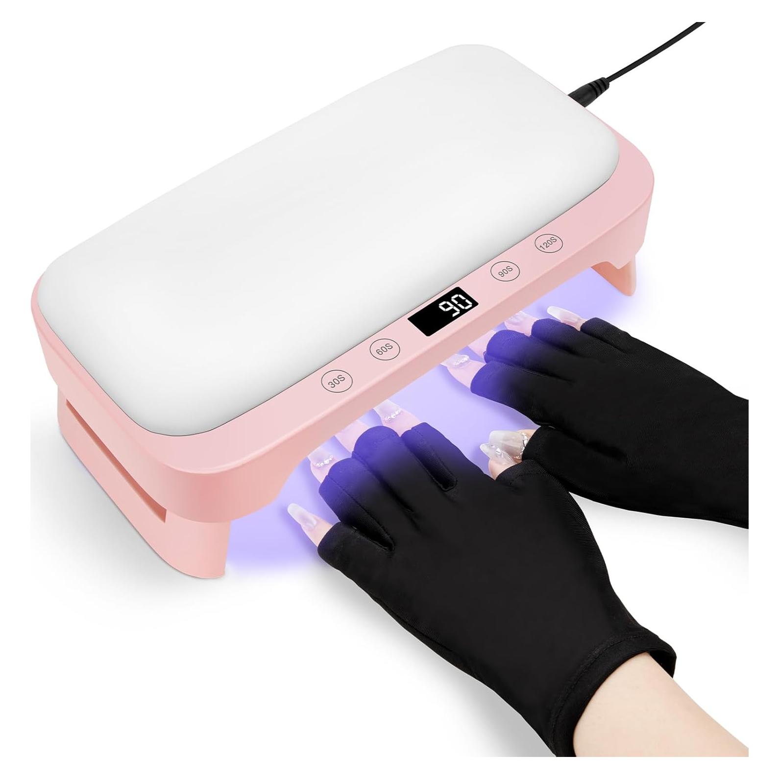 Lámpara de Uñas UV Madenia con Reposabrazos y Guantes, Rosa