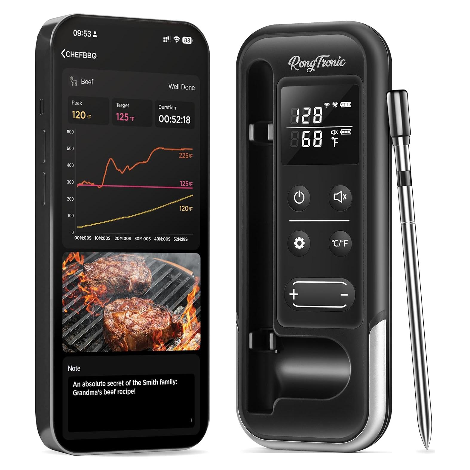 Termómetro de Carne Inalámbrico Rong Tronic con Bluetooth 800ft