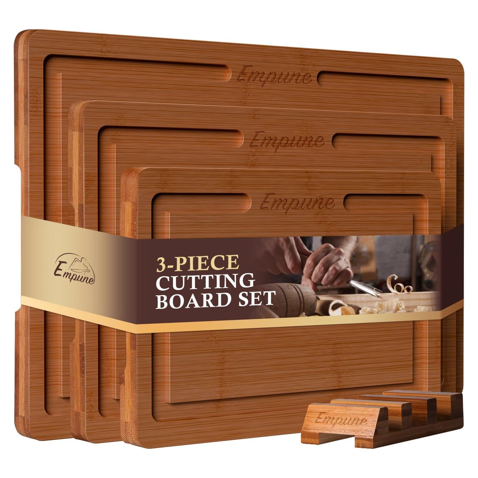 Juego de Tablas de Cortar de Bambú Empune con Soporte - 3 Tamaños