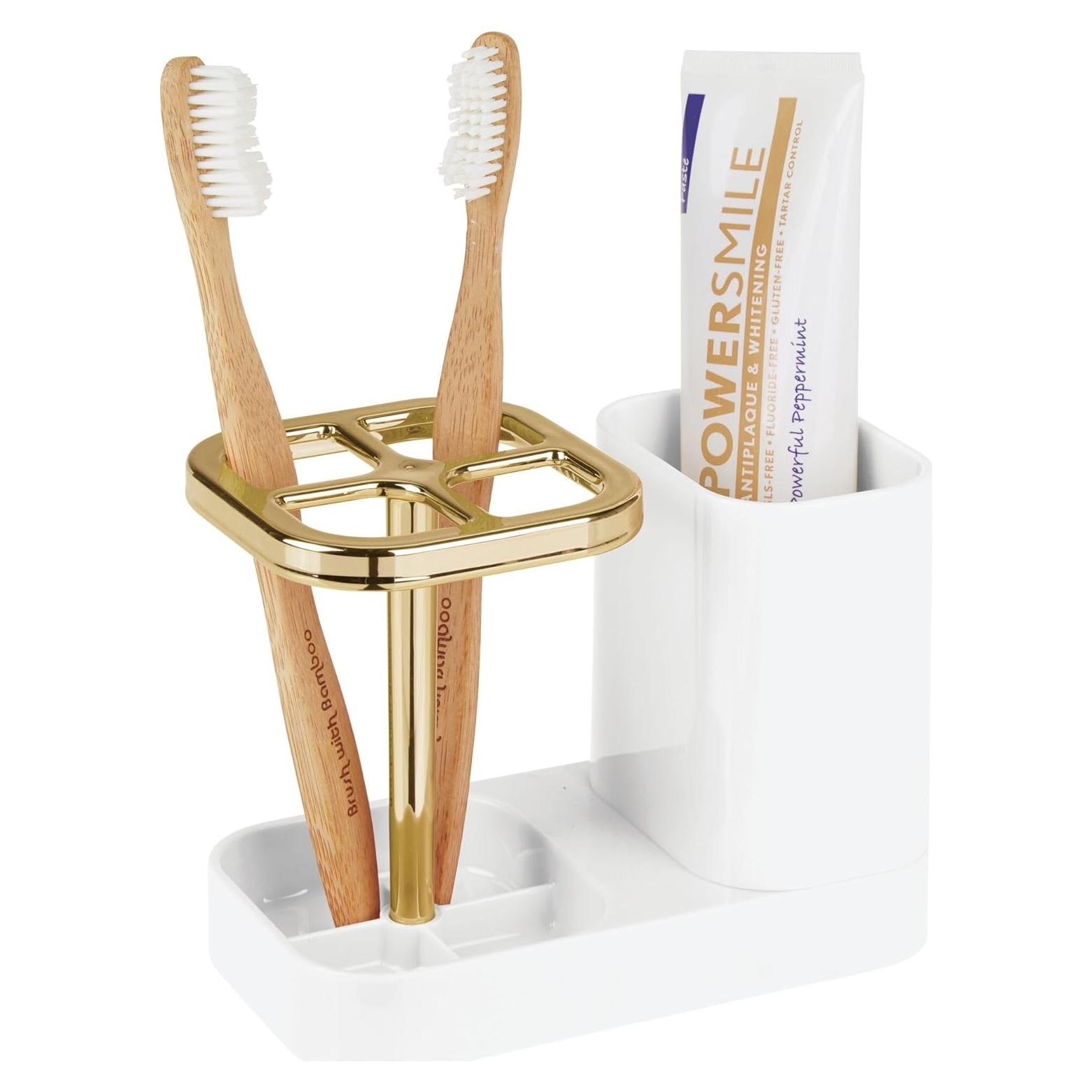 Soporte para Cepillos de Dientes iDesign 4 Compartimentos Blanco/Dorado
