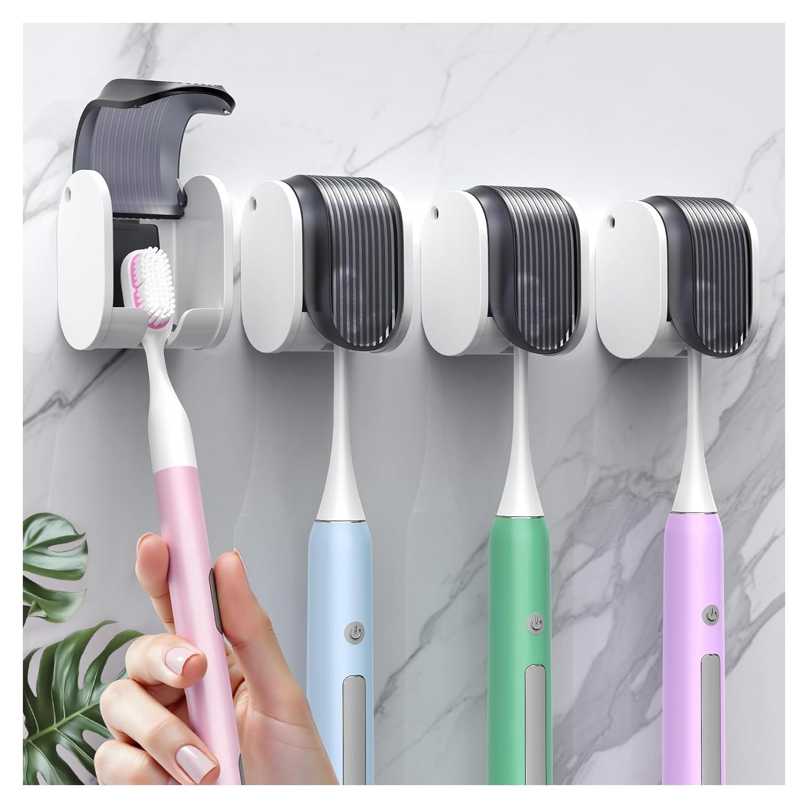 Soporte para Cepillos de Dientes Montado en Pared LUWUIDEN 4 Pcs Gris