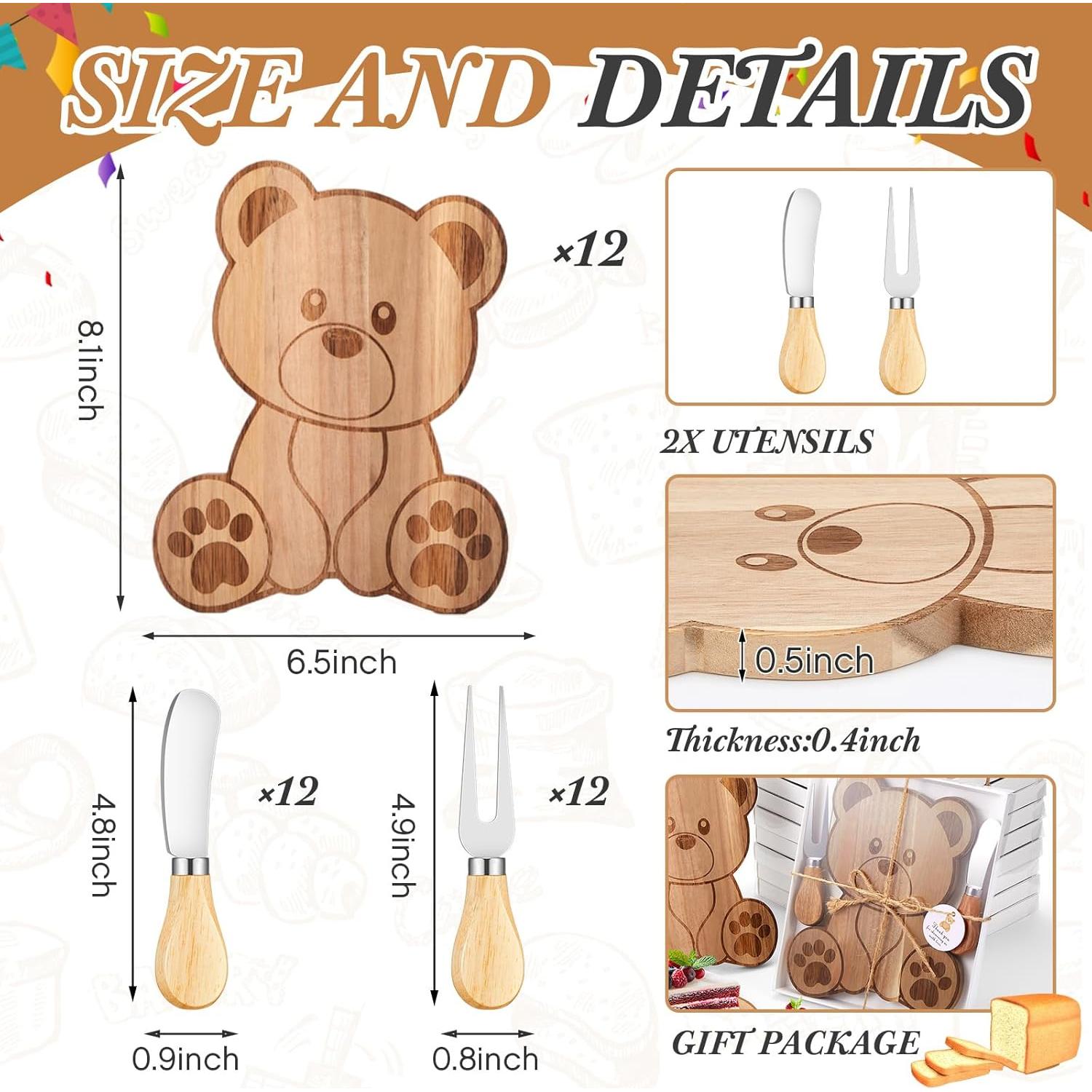 Set de 12 Tablas de Queso en Forma de Oso Ziliny para Baby Shower
