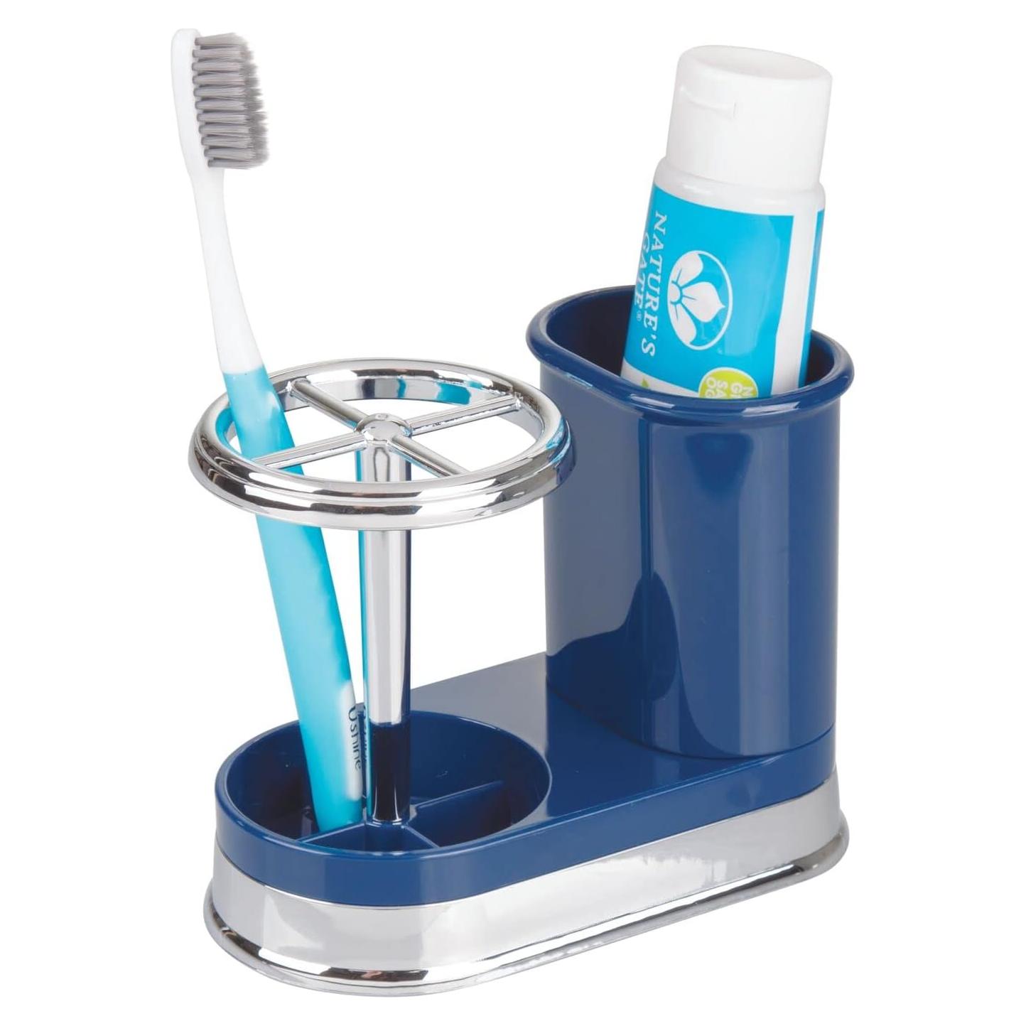 Organizador Dental mDesign Azul Marino/Cromo 4 Compartimentos