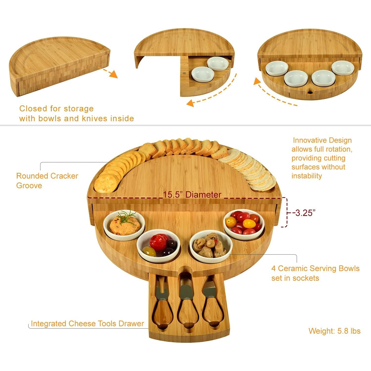 Tabla de Queso Plegable de Bambú Picnic en Ascot - Diseño Innovador