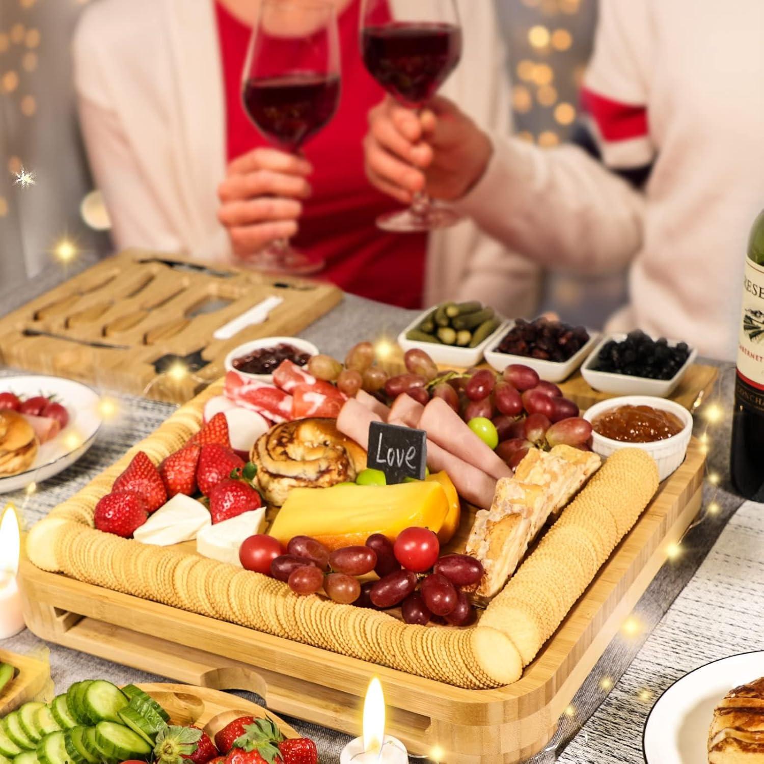 Juego de Tabla de Queso de Bambú BEAUPLUS 38x33 cm con Cuchillos