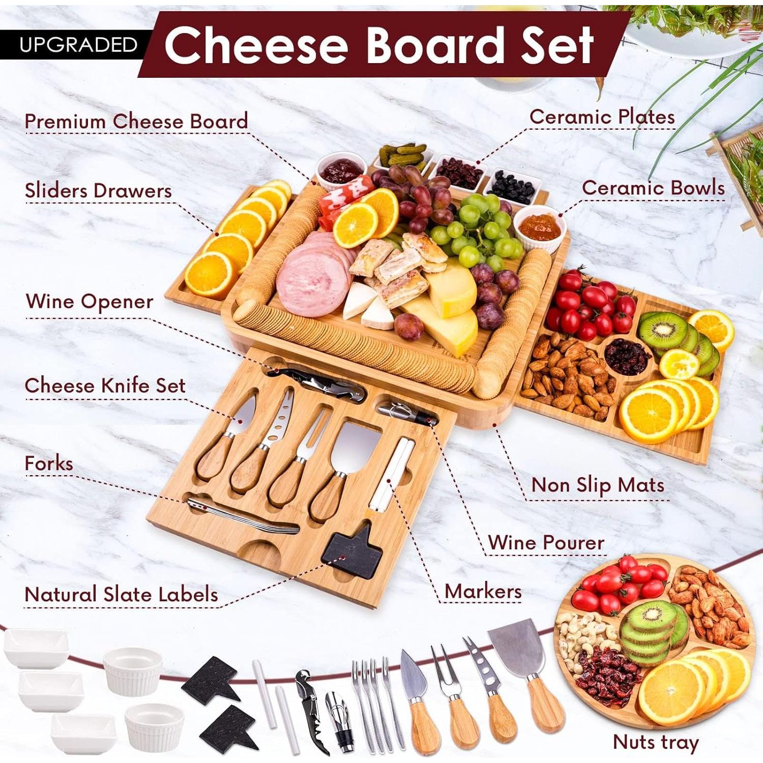 Juego de Tabla de Queso de Bambú BEAUPLUS 38x33 cm con Cuchillos