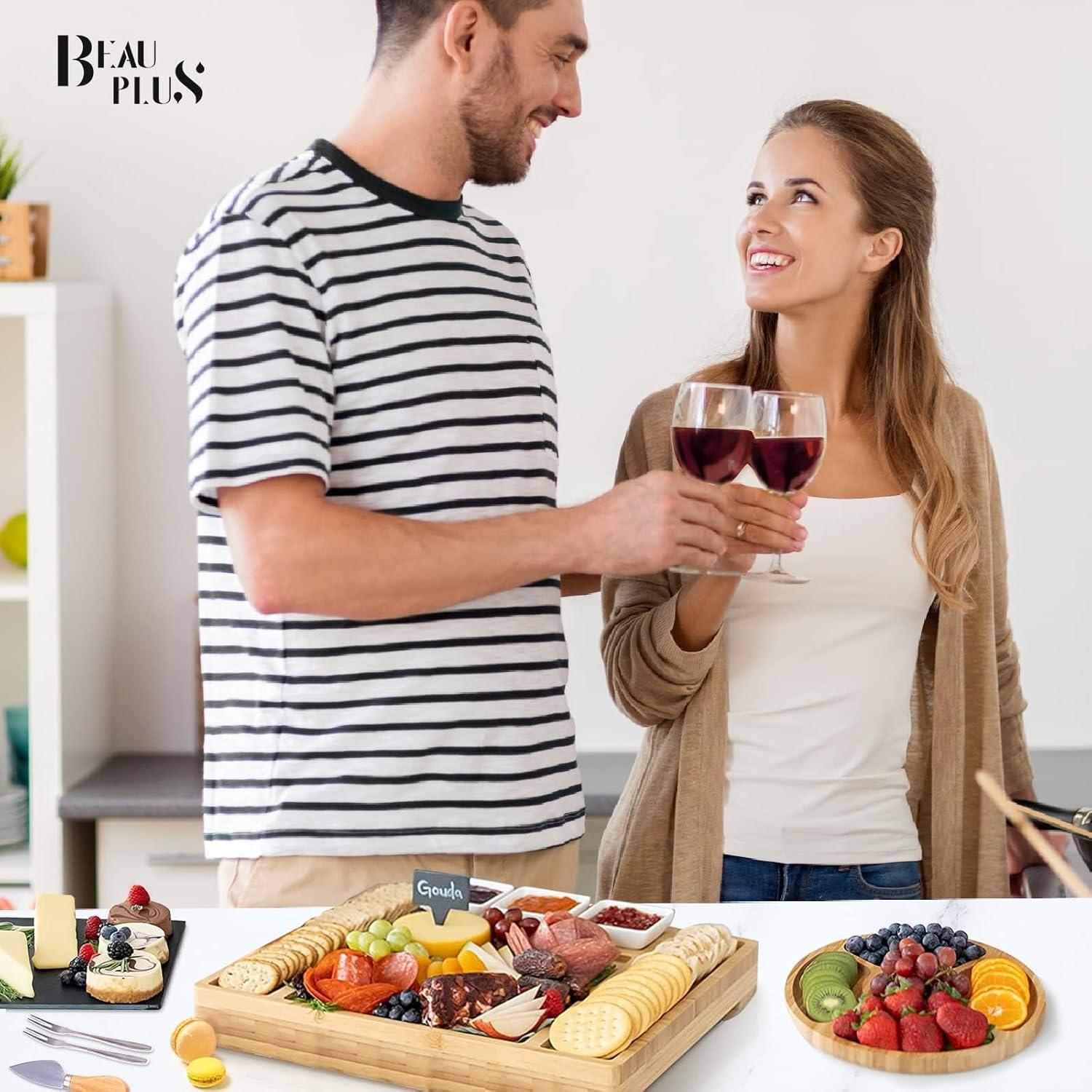 Juego de Tabla de Queso de Bambú BEAUPLUS 38x33 cm con Cuchillos